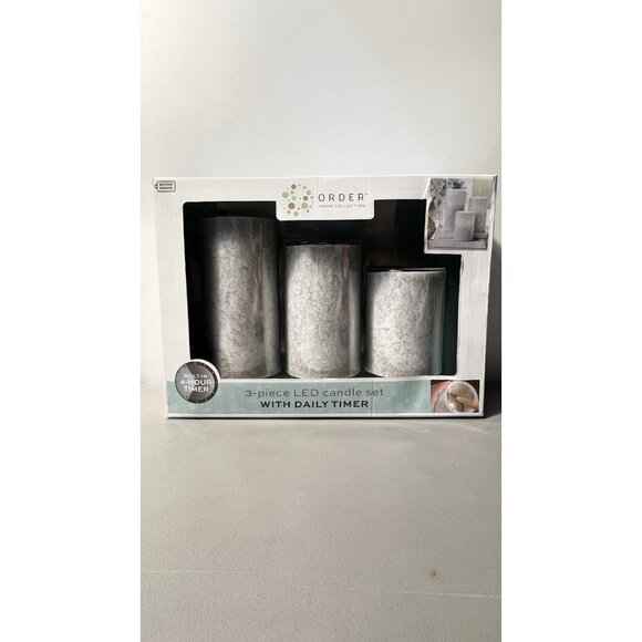 LED Light Gray Candle Set 3 Pc Flameless Wax Order Home w/ Daily Timer - Picture 1 of 9